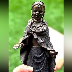 COLLECTIBLE Vintage Bronze Cast Massai Sculpture African Woman Rare Unique Gift